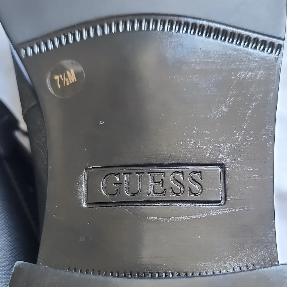 GUESS Men's Black Slip-On Loafers with Silver Accent